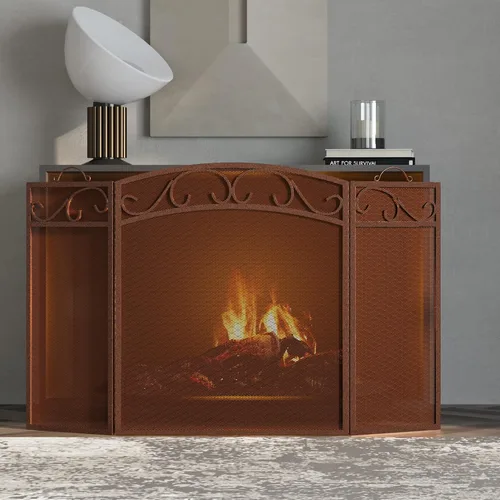 Vista 3 de Fire Beauty Pantalla de chimenea 3 paneles con asas de hierro forjado 51 pulgadas de largo x 31 pulgadas de alto, cubierta protectora de chispas