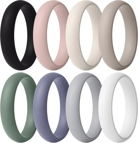 Vista 28 de ThunderFit Anillos de aniversario de silicona para mujer, 5.5 mm de ancho, 2 mm de grosor, bandas de goma de boda, paquete múltiple variado 1-12