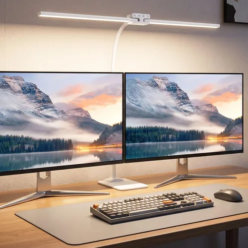 Vista 10 de Lámpara de escritorio LED, luz de escritorio de doble cabezal de 24 W, lámpara de mesa de trabajo de abrazadera de arquitecto, lámparas