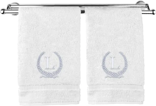 Vista 167 de Toalla de mano con monograma, regalo personalizado, 16 x 30 pulgadas, letra blanca bordada con diseño de corona en toalla negra, extra absorbente