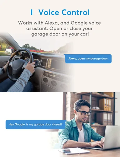 Vista 2 de Meross - Control remoto inteligente para apertura de puerta de garaje, control por aplicación, compatible con Alexa y SmartThings, múltiples modos