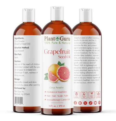 Vista 2 de Aceite de semilla de pomelo, 16 onzas líquidas, prensado en frío, 100% puro y natural, hidratante para el crecimiento de la piel, la cara, el cuerpo