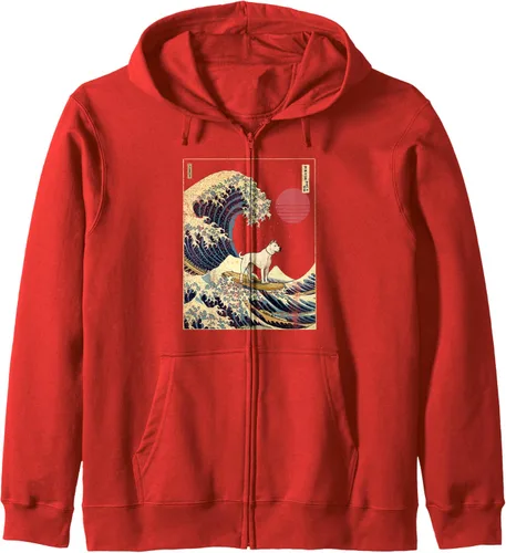 Vista 9 de Dogo Argentino - Sudadera con capucha japonesa Kanagawa Wave Funny Surf Dog, Negro