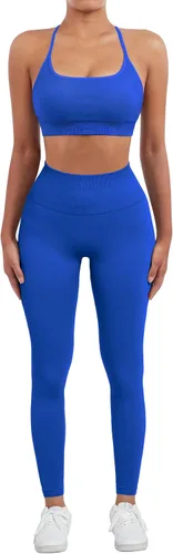 Vista 4 de SUUKSESS Conjuntos de entrenamiento sin costuras para mujer, sujetador deportivo con tiras y cintura alta, pantalones cortos