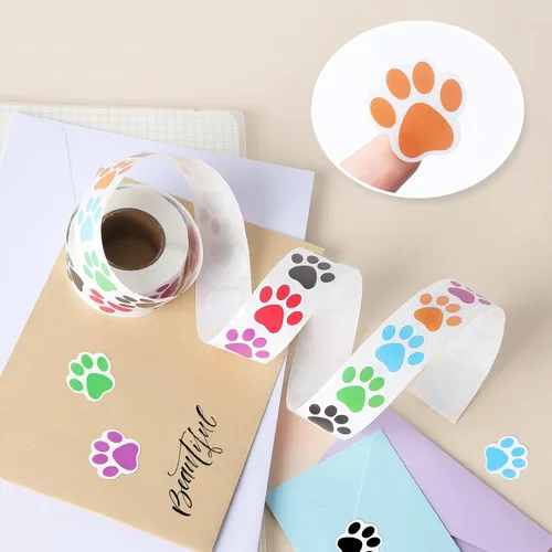 Vista 4 de 500 calcomanías coloridas con estampado de patas, calcomanías autoadhesivas de pata de perro de 1 pulgada 6 Colors for Kids Crafts, Student