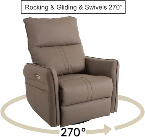 Vista 3 de Silla reclinable giratoria eléctrica de 270°, sofá reclinable eléctrico con puertos USB, mecedora giratoria eléctrica, silla mecedora para cuarto