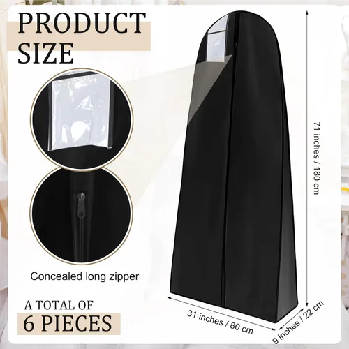 Vista 2 de Windyun Paquete de 6 bolsas de ropa para vestidos de novia de 71 pulgadas, bolsas de vestir para vestidos largos con refuerzo de 9 pulgadas