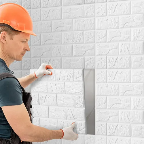 Vista 6 de Tinlade 30 Piezas 28.81 Pies Cuadrados Paneles de Pared 3D Despegar y Pegar Papel Tapiz de Ladrillo de Espuma Imprimible Paneles de Pared de Blanco