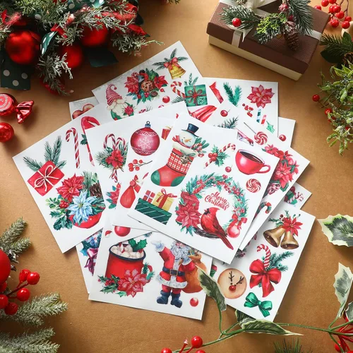 Vista 6 de Honoson 20 hojas de calcomanías de Navidad para manualidades y muebles, calcomanías de transferencia de Navidad vintage de Navidad para papel