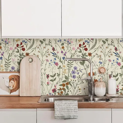 Vista 5 de JiffDiff Papel tapiz floral para despegar y pegar, papel de pared floral de granja, papel de contacto autoadhesivo de madera silvestre