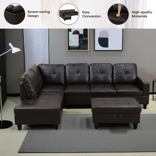 Vista 3 de Sofá en forma de L, sofás seccionales de piel sintética para sala de estar, moderno juego de muebles de sala de estar, sofá en 3 piezas