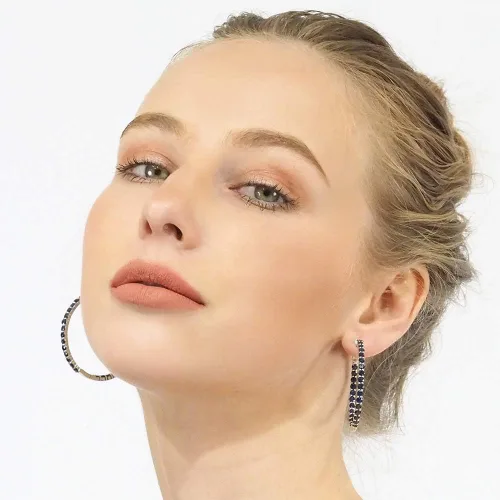 Vista 5 de Belinda Jewelz - Aretes de aro, aretes de eternidad con 62 piedras preciosas de colores, aretes de eternidad con piedra natal para mujer, joyería