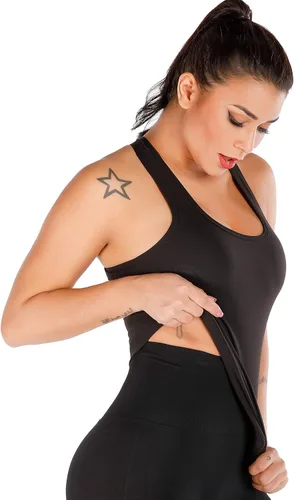 Vista 2 de RUNNING GIRL Camisetas sin mangas de yoga para mujer brasier integrado camisetas atléticas recortadas de talla grande Negro