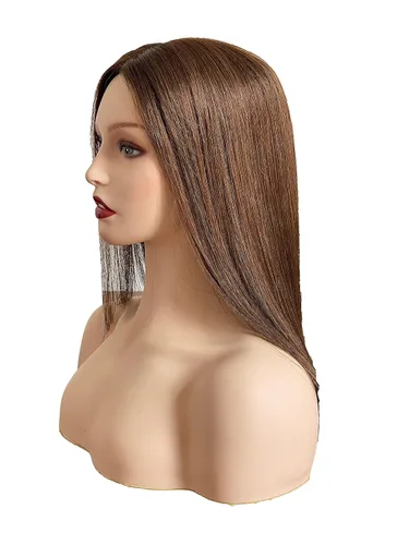 Vista 6 de Toppers de cabello humano para mujer, base plateada de 12 pulgadas, 6 x 6.5 pulgadas con trama para mujeres con pérdida de cabello, cabello delgado