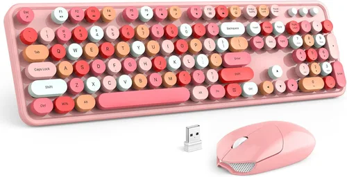 Vista 38 de MOFII Combo de teclado y mouse inalámbricos, teclado retro de máquina de escribir de 2.4 GHz, tamaño completo, lindos ratones inalámbricos, dongle