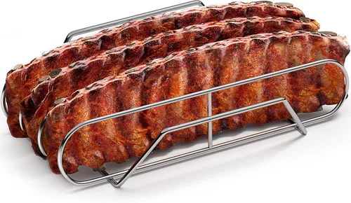 Vista 9 de Sorbus Parrilla antiadherente para costillas – estante para asar de acero bañado en porcelana – apto para 4 costillares para asar y barbacoa
