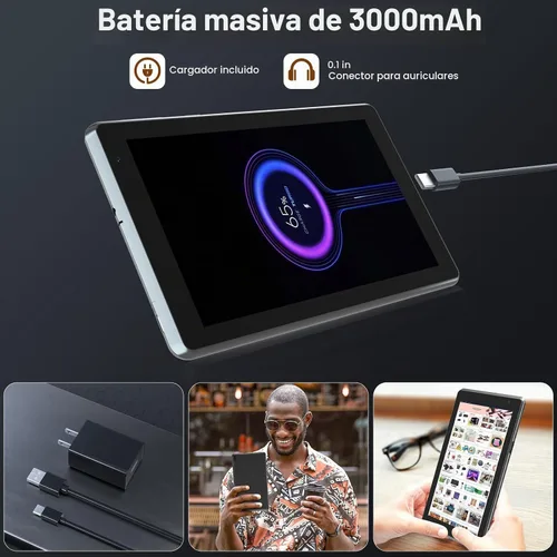 Vista 6 de Tablet de 7 pulgadas, Tablet Android con, 2GB+32GB+1TB (Expandible), Quad-Core, BT, Wi-Fi, Educativa, Música, Cámara Dual