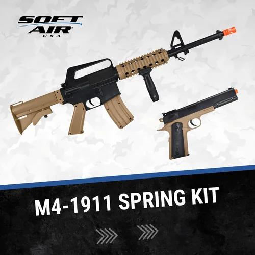 Vista 6 de Soft Air Colt RIS Spring Airsoft Rifle and Pistol On-Duty Kit de servicio, color marrón