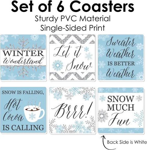 Vista 4 de Big Dot of Happiness Winter Wonderland – Copo de nieve para fiestas y decoraciones de boda de invierno – Posavasos – Juego de 6