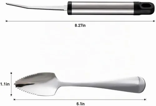 Vista 2 de Cucharas de pomelo y cuchillo de toronja, juego de 7 cucharas de postre de acero inoxidable de grado alimenticio, cuchillo de fruta con acabado