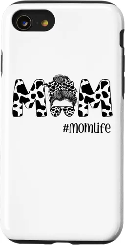 Vista 18 de iPhone 16 Funny Women Mom Life Cow Messy Bun Hair Bandana Glasses Case
