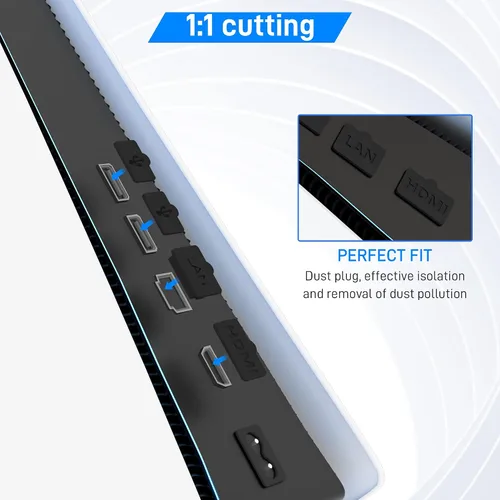 Vista 4 de FUNDIARY Kit de tapones antipolvo para consola PS5, protector de polvo de silicona y accesorios de limpieza para PS5, 7 puertos a prueba de polvo, 2