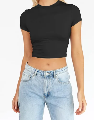 Vista 8 de TECREW Camisetas cortas de manga corta para mujer, estilo casual, básicas, cuello redondo, ajustadas, para verano