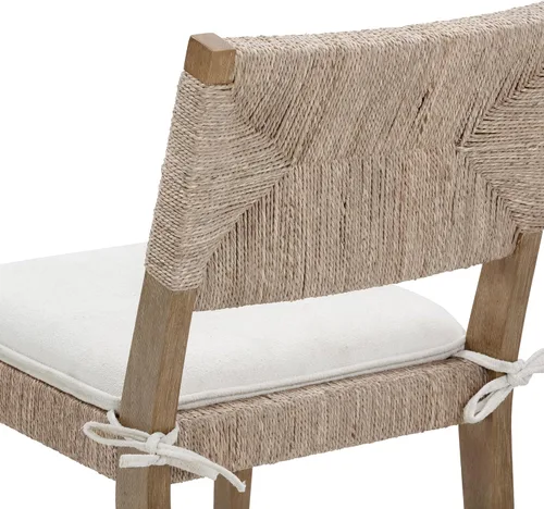 Vista 8 de Nathan James Silla de comedor Beacon Boho, silla de comedor Boucle con acento de fibra de mar y patas de madera maciza, crema Boucle/marrón claro
