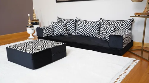 Vista 5 de arabicsofa Sofá de piso turco hecho a mano con almohadas de respaldo, cojines de piso árabes Diwan para sala de estar Negro