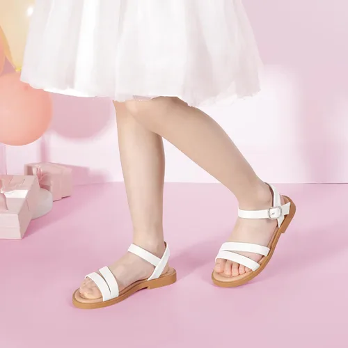 Vista 2 de PANDANINJIA Mona - Sandalias planas para niñas pequeñas y pequeñas para niños, bonitas sandalias de vestir con punta abierta, zapatos de verano