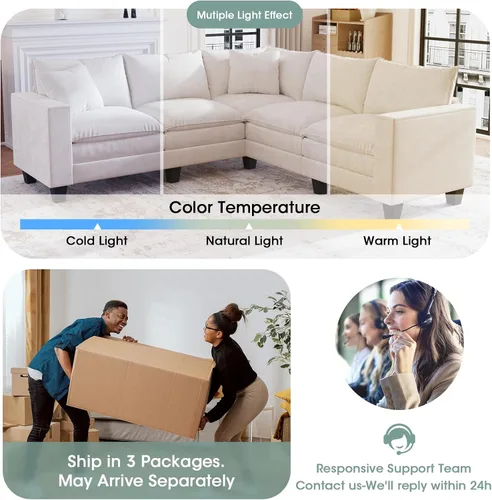 Vista 6 de Sofá seccional modular de 97 pulgadas con 5 asientos, sofá cómodo convertible en forma de L con almacenamiento en reposabrazos y dos almohadas