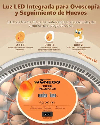 Vista 4 de Incubadoras para incubar huevos con giro automático de huevos, control automático de temperatura, pantalla de humedad, vela LED de huevos