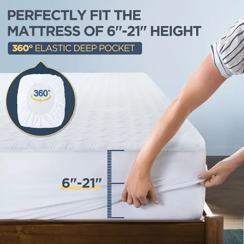 Vista 5 de Protector de colchón impermeable premium hecho de rayón de bambú con iones de plata, funda de colchón con infusión de plata para una mejor seguridad