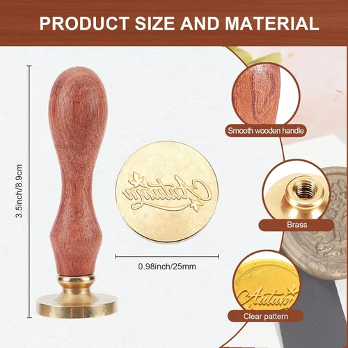 Vista 2 de MAYJOYDIY Sello de cera de otoño, hojas de arce, sellos de cera de sellado de palabras de 0.984 in, sello de sellado de cabeza de latón extraíble