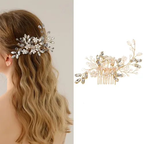 Vista 10 de Accesorios para el cabello nupcial hechos a mano con cuentas - Pinzas para el cabello y peines florales para mujer