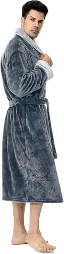 Vista 2 de Bata de vellón para hombre, bata de baño cálida de franela de felpa con bolsillos