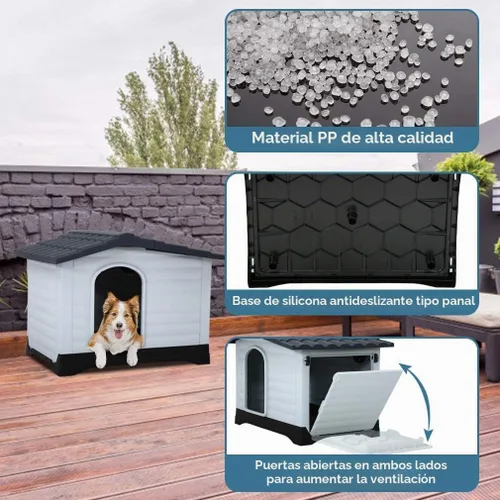 Vista 3 de Casa de plástico resistente al agua para perros medianos, casa para perros para interiores y exteriores, refugio para cachorros con rejillas