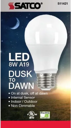 Vista 3 de Satco S11421 8A19/DUSK/DAWN/LED/27K - 1 paquete