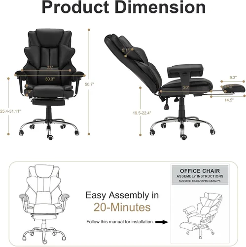 Vista 2 de Silla de oficina ergonómica con función de masaje con calefacción, silla de escritorio ejecutiva para computadora, asiento de masaje ajustable Negro