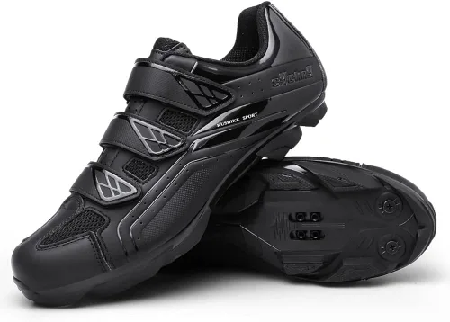 Vista 3 de Zapatos de ciclismo para hombre con 3 correas, zapatos de carreras para ciclismo de montaña para interiores y exteriores, compatibles con sistemas