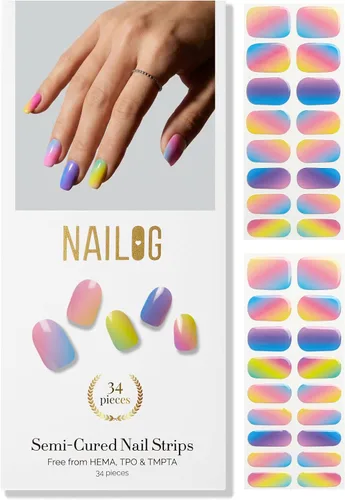 Vista 21 de Tiras de Gel para Uñas Semi Curadas, NAILOG 20 piezas Calcomanías de Uñas de Larga Duración que Funcionan con Cualquier Luz UV, Envolturas con Aurora