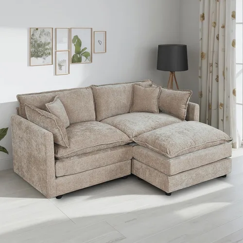 Vista 35 de Setawix Sofá Profundo de 3 Plazas con Otomana, Sofás de Nube en Forma de L de 112.2" para Sala de Estar, Sofá de Nube de Chenilla con Asiento Café
