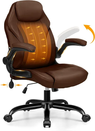 Vista 9 de Silla de Escritorio de Oficina, Silla Ergonómica para Computadora con Brazos Abatibles Acolchados y Soporte Lumbar Ajustable, Silla Ejecutiva