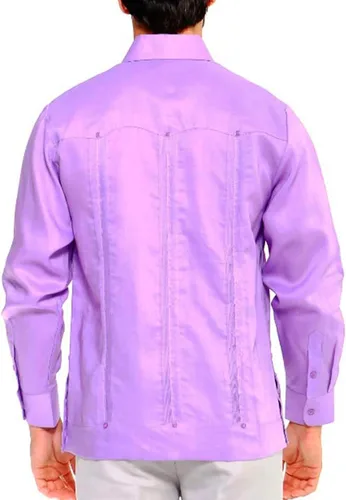Vista 2 de Camisa tradicional guayabera. Lino regular. Manga larga. Cuatro bolsillos. Lavanda