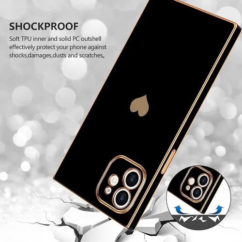 Vista 3 de Compatible con iPhone 12 Funda Rectangular Bonita Chapado Dorado Lujo Corazón de Amor Funda de Teléfono para Mujeres Niñas A Prueba de Golpes