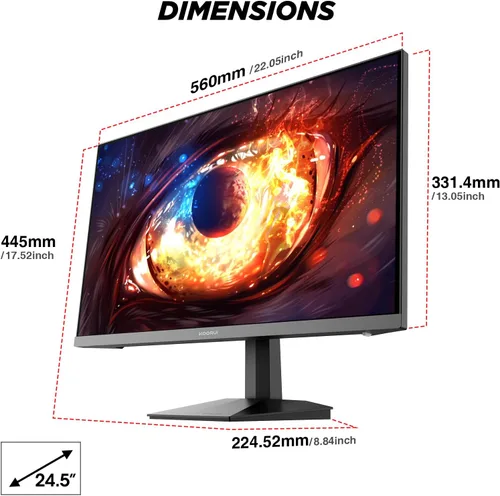 Vista 8 de KOORUI Monitor para juegos de 24.5 pulgadas, pantalla IPS FHD de 200 Hz 1080p, 1 ms (GG), HDR400, 90% DCI-P3, sincronización adaptativa, HDMI 2.0