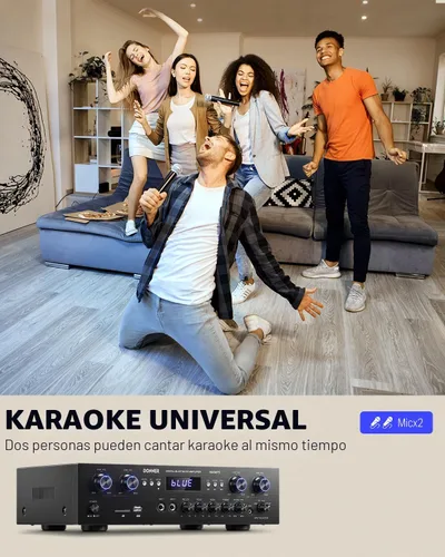 Vista 6 de Donner, amplificador de audio estéreo Bluetooth 5.0, receptor de 4 canales, 440 W de potencia máxima, receptor estéreo para cine en casa con USB
