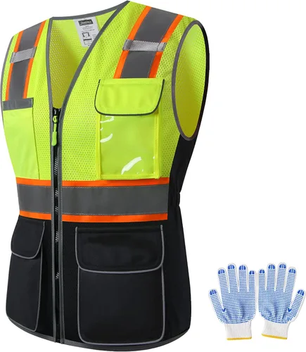 Vista 15 de Chaleco de seguridad para mujer, múltiples bolsillos, de alta visibilidad, reflectante, malla transpirable, chaleco de trabajo para dama, cremallera