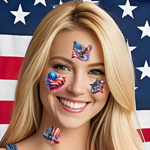 Vista 6 de 49 tatuajes patrióticos estadounidenses 4 de julio, Día de la Independencia, tatuajes temporales conmemorativos para veteranos, decoración del Día