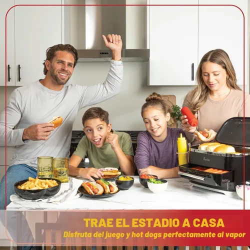 Vista 6 de Kusini Vaporizador de Perros Calientes con Calentador de Moños, 24 Perros Calientes y 12 Moños - Vaporizador Eléctrico de Alimentos para Cocinar